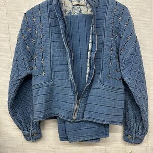 SHAHI Quilted Blue Denim Jacket with Embellishments